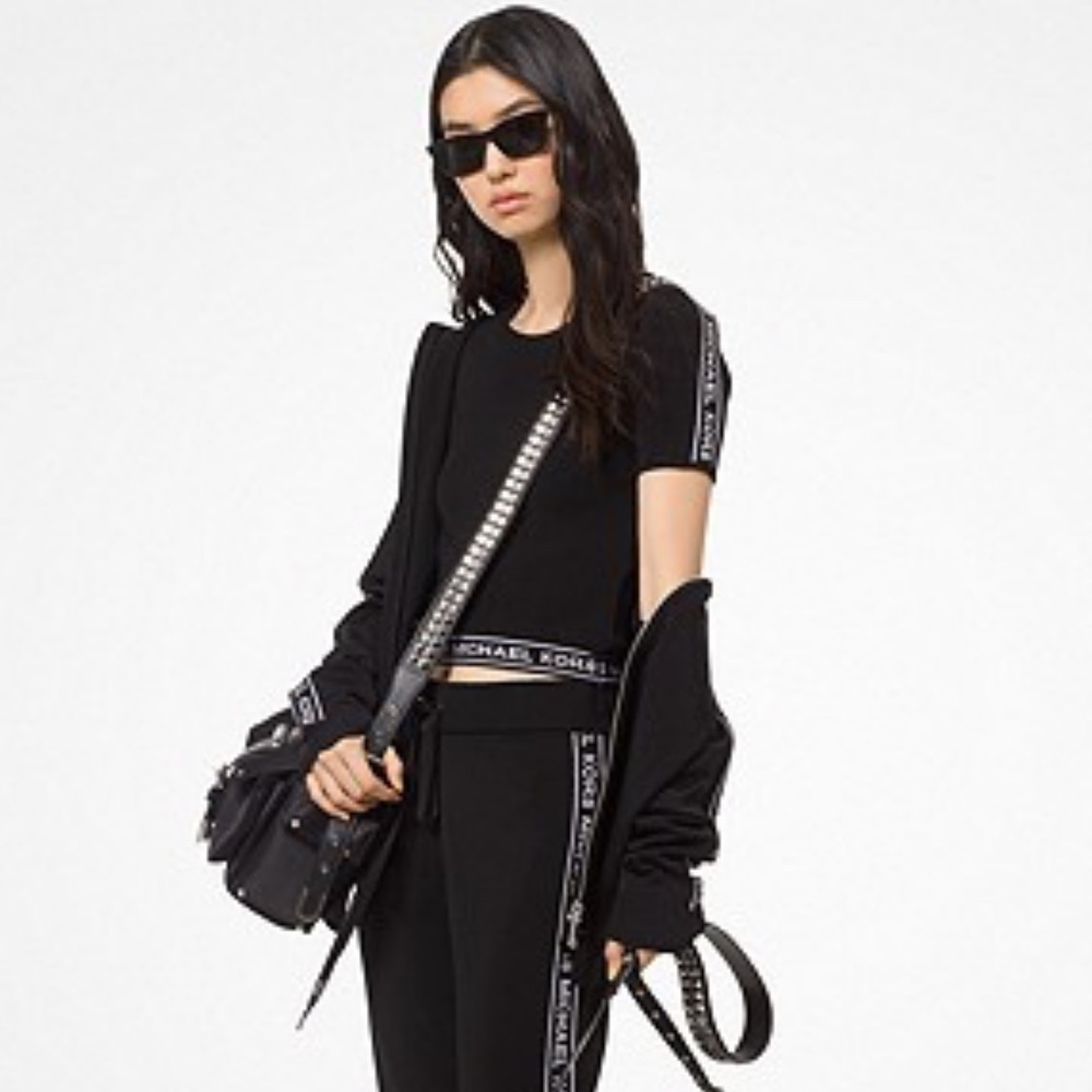 Michael Kors Logo Tape Stretch Cropped T-Shirt
